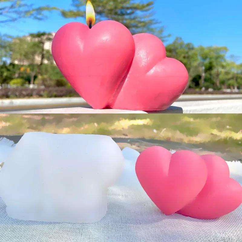 3D Conjoined Love Silicone Candle Mold Homemade Heart-shaped Soap Gypsum Crafts Resin Cement Mold DIY Chocolate Cake Baking Tool
