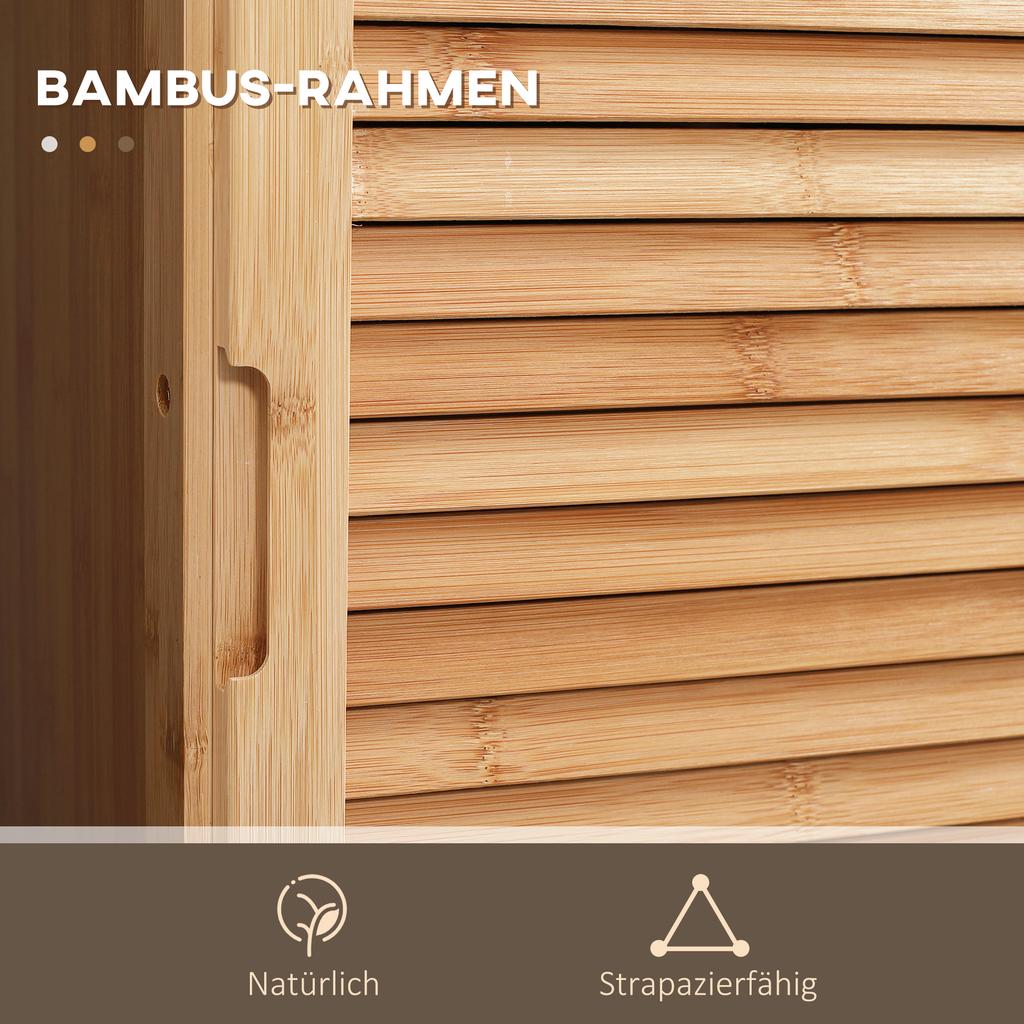 Bamboo Bathroom Shelf with Drawer and Slatted Door 32 x 30 x 163 cm