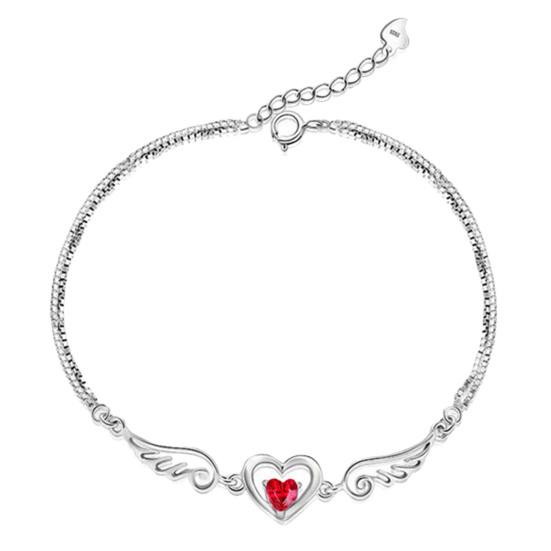 Women Bracelet Heart Cubic Zirconia Wing Shape Adjustable Length Angel Wrist Chain