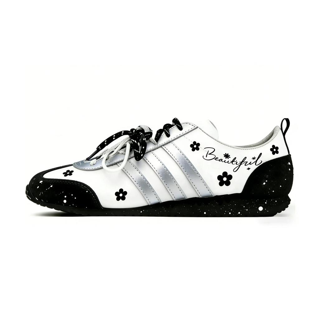 Индивидуальные Adidas VS JOG 2.0 Черно-белые Цветочный Легкие Дышащие Низкие Немецкие Армейские Кроссовки Унисекс Серебристо-белые JR4653(Команда1963-ЛД)