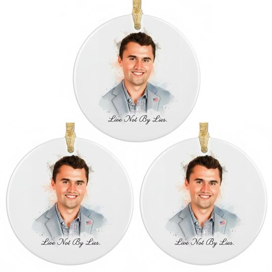 Charlie Kirk RIP Merch Live Not by Lies Conservative Christmas Ornament Memorial Tribute Keepsake
