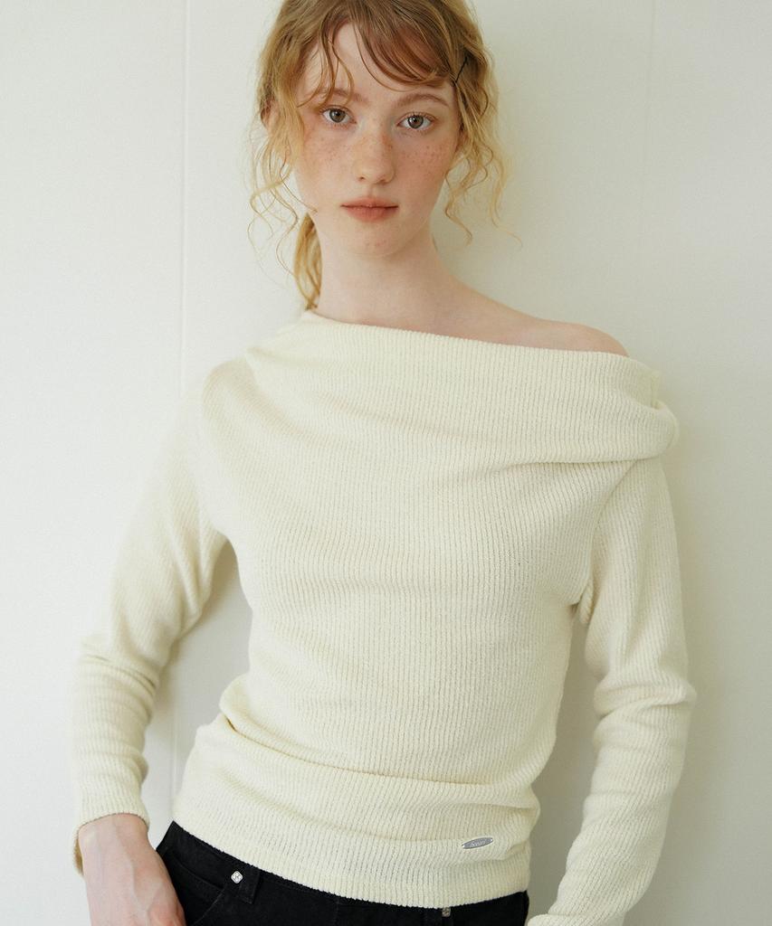 HEEARI Bri Soft One-Shoulder Knit Top_Cream