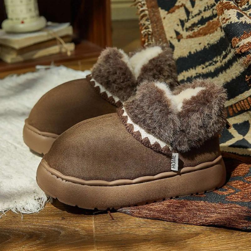 2025 New Winter Warm Platform Shoes Woman Indoor Fluffy Slippers Soft Faux Fur Anti-slip Thick Sole Female Home Floor Snow Boots