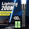 100000 Lumens Super High Power LED Flashlight Ultra Power Outdoor Rechargeable Hand Torch 5 Mode Type-C Charging Lighting 2000m