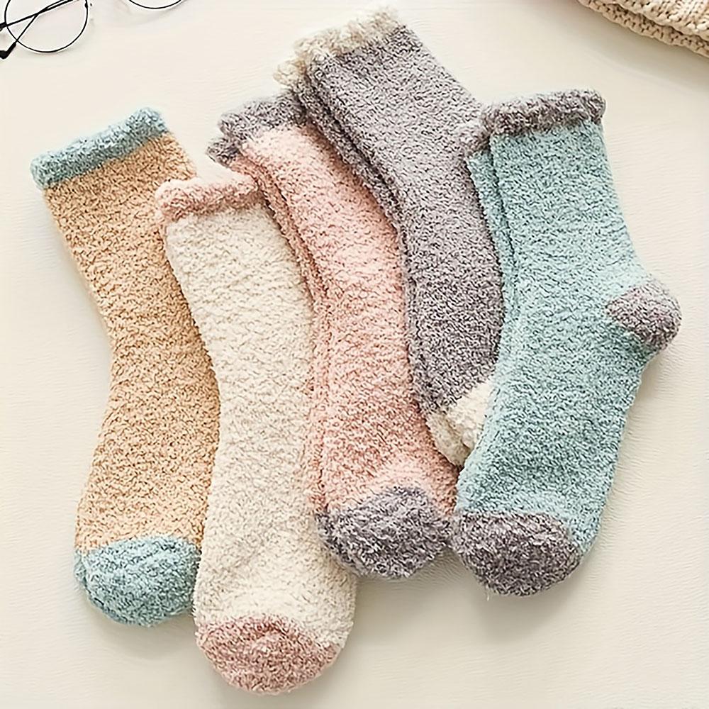 5 Pairs Thick Coral Fleece Socks Warm And Soft Mid Length Socks Suitable For Autumn And Winter Women S Long Socks And Pantyhose