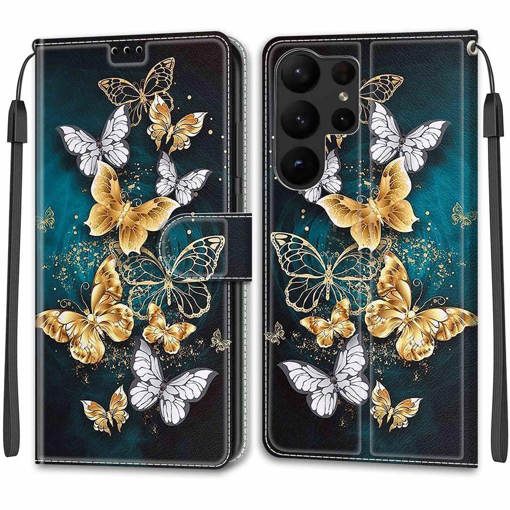 Luxury Painted Leather Case Wallet Book Style Protective Cover for Samsung Galaxy S25 S24 S23 S22 S21 Ultra Plus S24FE S23FE S20 S10 S9 S8 S7
