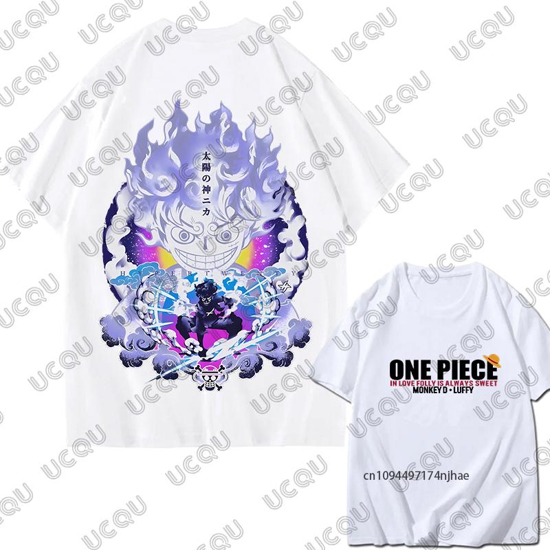 Японская футболка унисекс с принтом Luffy Gear 5 из One Piece, хлопковая, с коротким рукавом, для лета, одежда для косплея, повседневные футболки, оверсайз топы унисекс