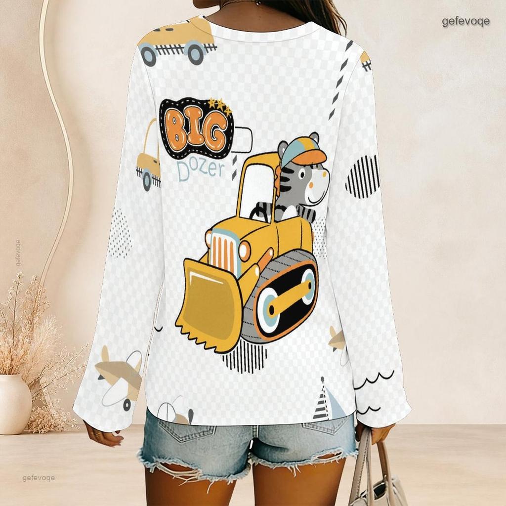 Plus Size Women V Neck Long Sleeve Button Embellished Loose Stylish Comfortable Daily Casual Ladies Blouse