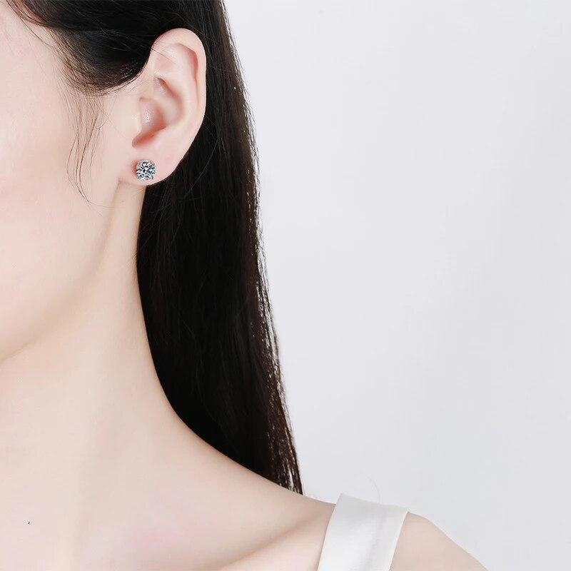 Серьги-гвоздики с муассанитом цвета D, 2 карата для женщин и мужчин, серьги-гвоздики с винтовой резьбой, твердое серебро 925 пробы с покрытием из белого золота, ювелирные изделия