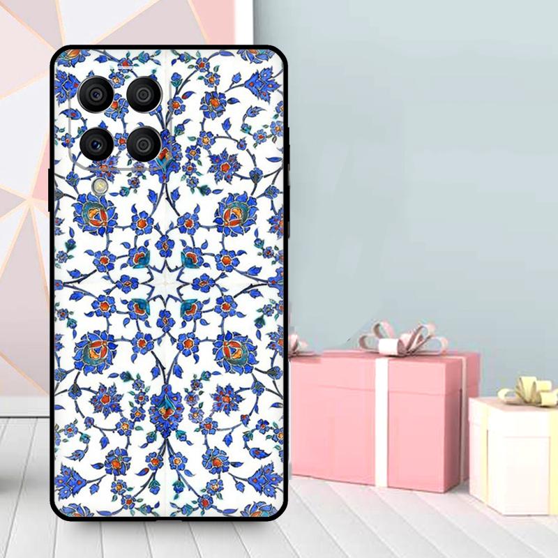 Square Turkish Flower Tiles Case For Samsung Galaxy M16 M31 M21 M13 M33 M53 M15 M35 M55 M36 M56 M12 M32 M52 M14 M34 M54