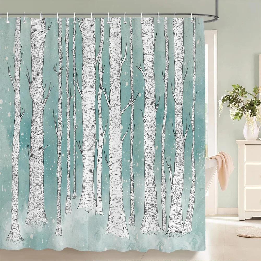 Водонепроницаемые тканевые шторки для душа Листья деревьев Белая береза Ванная комната Большие 240X180 3D-печать Декорация Шторка для душа Занавеска для ванны
