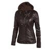 MakeWishes Plus Size S-7XL Women Leather PU Hooded Zipper Motorcycle Biker Jacket Coats Autumn Winter Warm Coat
