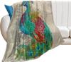 Watercolor Splash Peacock Art Flannel Throw Blanket Vintage Texture Bird Painting Soft Warm Blanket Living Room Decor