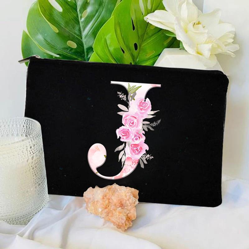 Women Bag Makeup Bag Bridesmaid Makeup Bags Floral Alphabet Print Linen Zipper Pouch Travel Organizer Case Mujer Bolsas Cosmetic