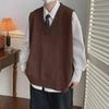 Men's Trendy Brown V-Neck Wool Vest - Loose, Casual Korean Style Sweater for Spring & Autumn