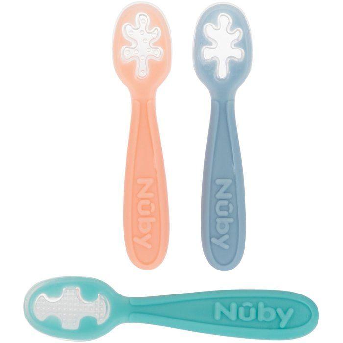Lot de 3 premières cuillères bébé - NUBY - Silicone - Dès 6 mois - Rose / Bleu / Vert