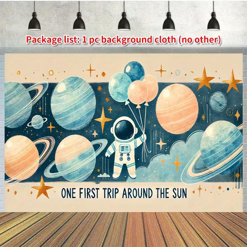 2D First Trip Around The Sun Backdrop Space Baby Shower Party Supplies