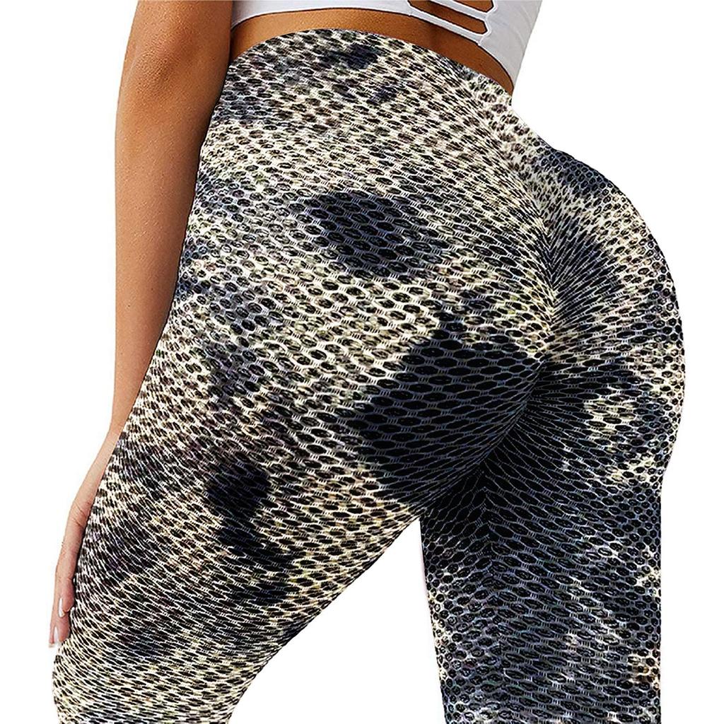 Women Stretch Yoga Leggings Fitness Running Sports Tie-Dye Bubble Hip Lift Pants