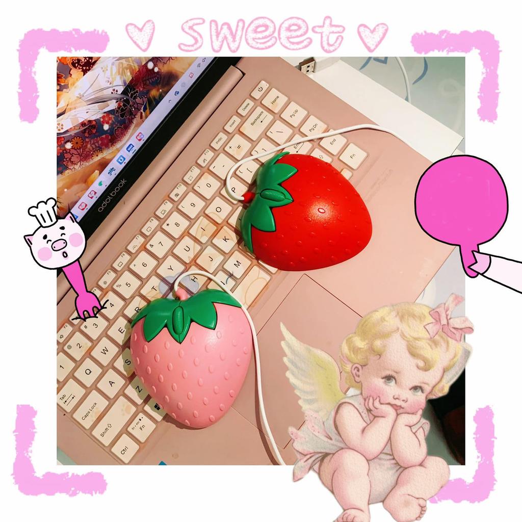 Проводная USB-мышь, маленькая, милая, в форме фруктов, клубники, мультяшная, USB-мини-оптическая мышь, портативная, для детей и женщин, совместимая с ПК/ноутбуком/компьютером (розовый)