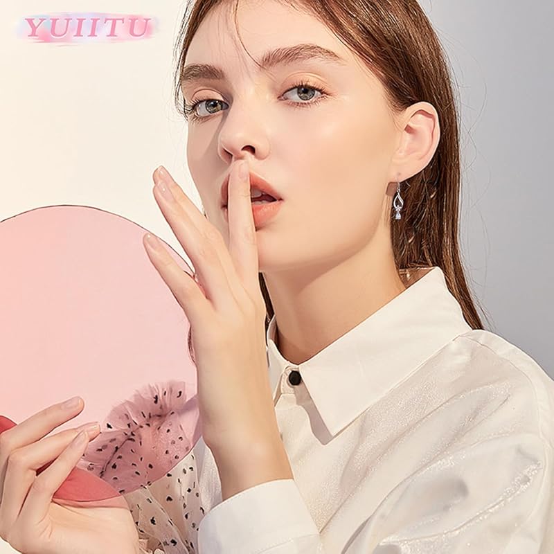 YUIITU Earrings Ladies Popularity Drop Zirconia Hook Sway Earrings Silver Compatible with Metal Allergies Simple Woman Flower Present Anniversary