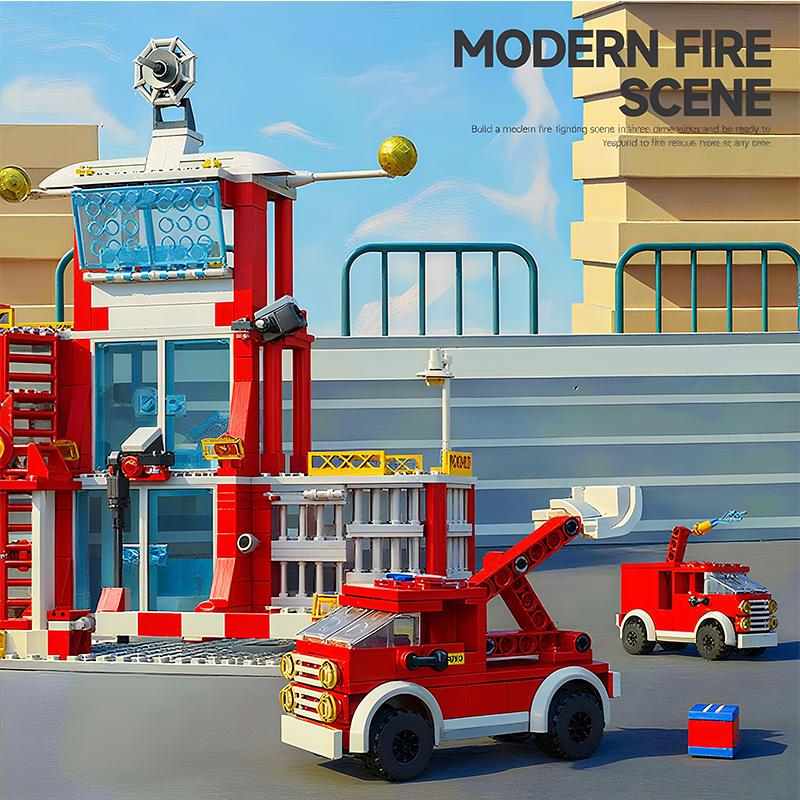 Police and Fire Station Building Blocks Set with Rescue Truck Car Figures Construction Toy for Boys Kids Learning Christmas Gift