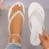 Fashion Pearls Beach Flip Flops for Women 2025 Summer Clip Toe Flat Slides Sandals Woman Comfortable Non Slip Outdoor Slippers