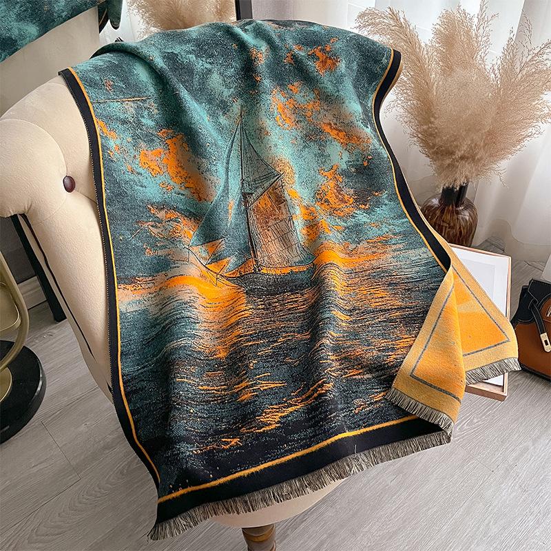 Осенне-зимняя двухсторонняя цветная масляная живопись, утолщенный теплый шарф, защитная шаль для шеи в кондиционируемом помещении