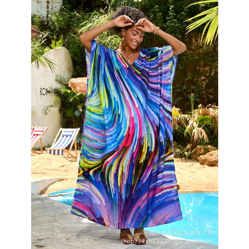 Плюс Размер Женщин Новый Принт Пляжный Свободный Платье Праздничный Бикини Накидка