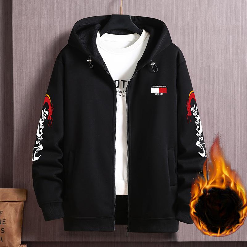 Мужская зимняя куртка на молнии 10XL Plus из бархата с утолщением, повседневная модная куртка с капюшоном, мужская одежда больших размеров, высококачественный универсальный топ черного цвета