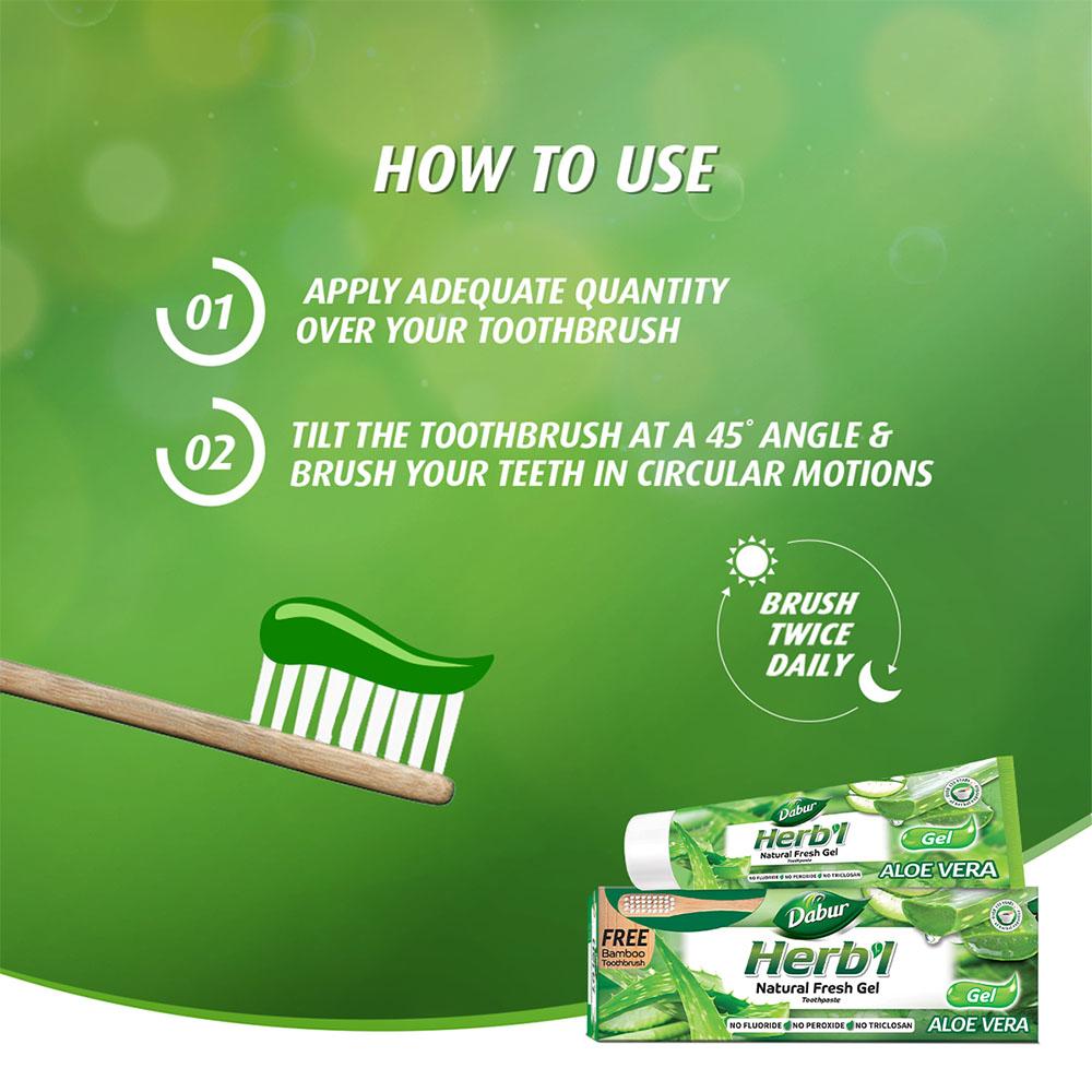 Natural Fresh Toothpaste Gel 150g + FREE Toothbrush Dabur HERB'l Aloe Vera