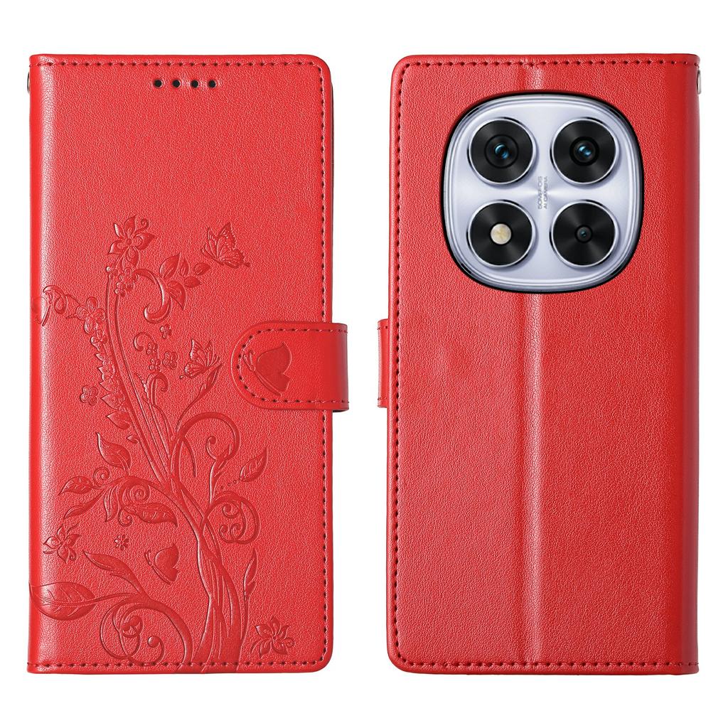 For Xiaomi Redmi Note 14 Pro 4G Wallet Case Butterfly Floral Imprint PU Leather Phone Cover with Wrist Strap