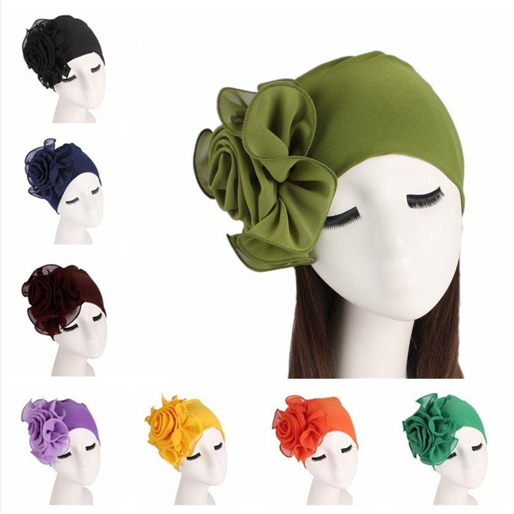 Soft Stretchy Headscarf Bonnet Cap Muslim Hijab Hair Loss Wrap Elastic Chemo Cap Flower Size Hat