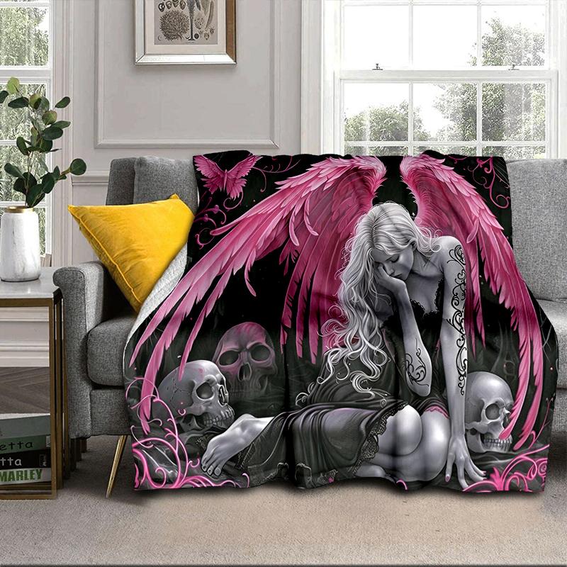 Ethereal pink Angelic skull Blanket Flannel Blanket for bed, sofa, Camping, Hiking, Picnic Essentials, gift for family Fan gifts