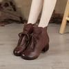 Женские сапоги осень 2025 года, кожаные туфли-лодочки для женщин, ботильоны на среднем каблуке, европейские женские туфли на молнии, сапоги на каблуке из искусственной кожи, женская обувь в стиле ретро