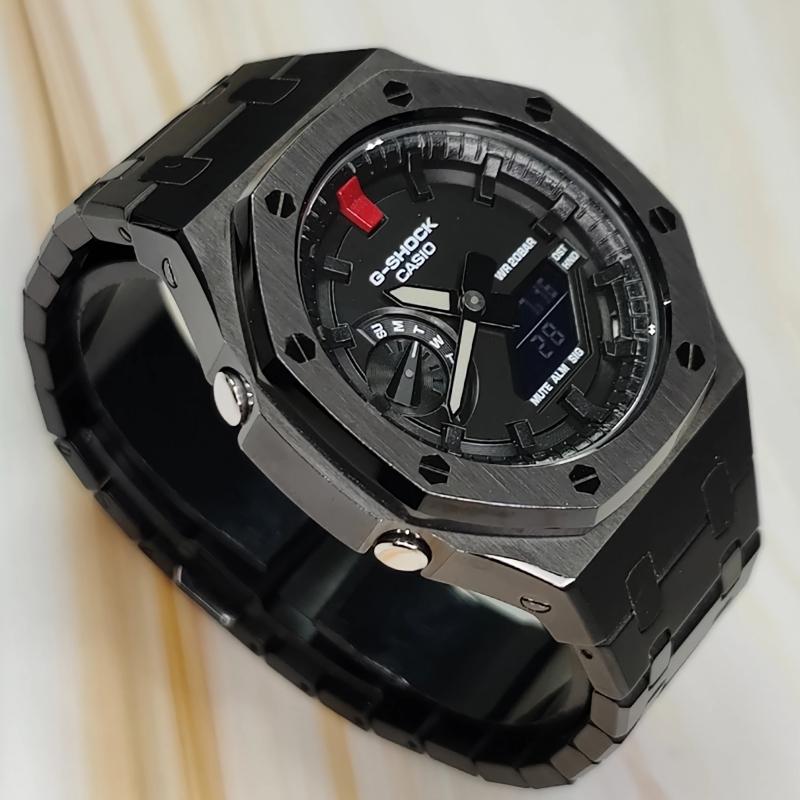 Casio Мужские часы с ЖК-дисплеем и аналоговой индикацией, серия 44 мм, черные, GA-2100-1A1(Watch3--)