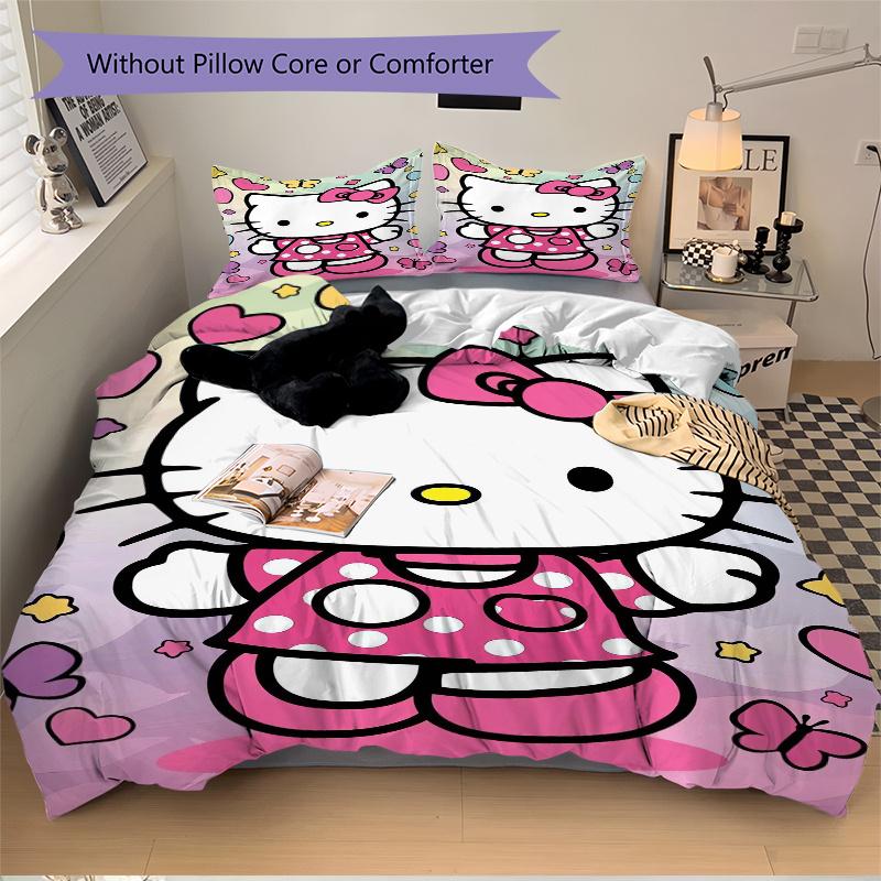 3 шт. Постельное белье Hello Kitty и Бабочка, Включает 1 пододеяльник и 2 наволочки, Без наполнителя, Мягкое и удобное для домашней спальни W033