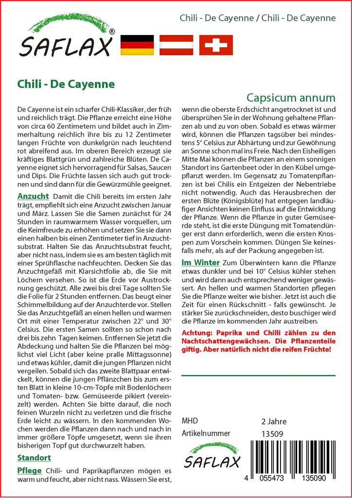 SAFLAX Garden in the Bag - Чили - Кайенский перец - 20 семян - С субстратом в подходящем пакете - Capsicum annum