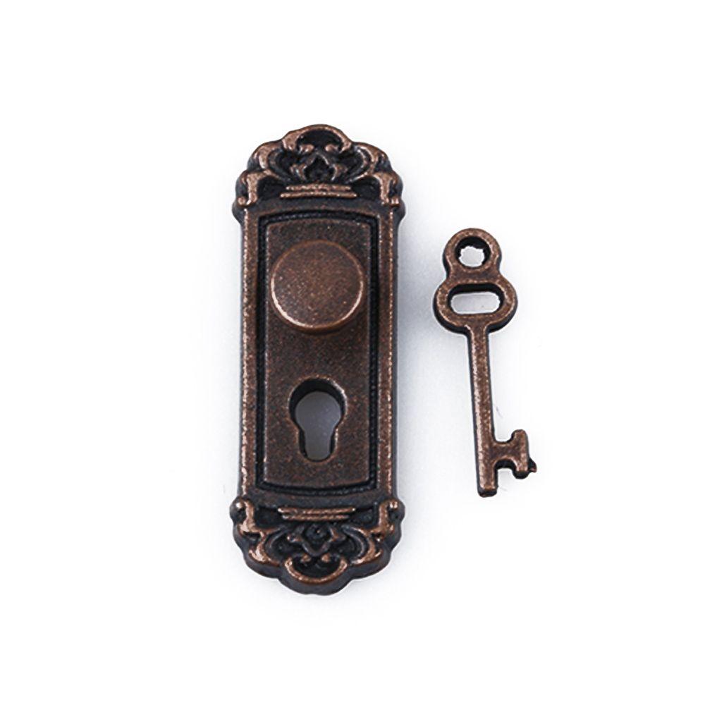 Style Keyhole Plate Dollhouse Lock Key Set Miniature Door Handles Brass Knobs Mini Furniture Pull