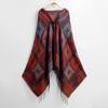 Vintage Women Autumn Hooded Cloak Geometric Buckle Tassel Warm Bohemian Casual Poncho