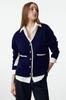 Women's Fashionable Stylish Cardigan Navy Blue Wide Fit Color Block Wide Fit Knitwear Cardigan