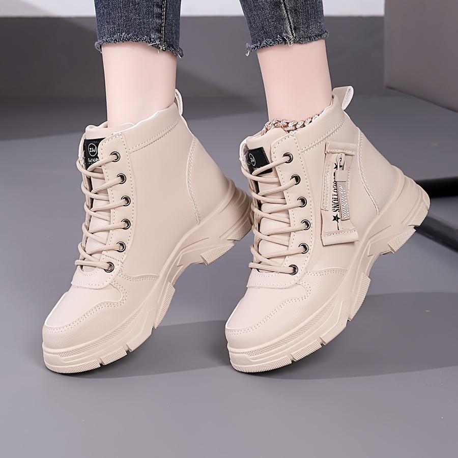 [Удобные кроссовки] Легкие, удобные женские модные кроссовки с высоким верхом | Белая ПУ ткань, подошва ТПР, застежка-молния, идеально подходят для весны, осени