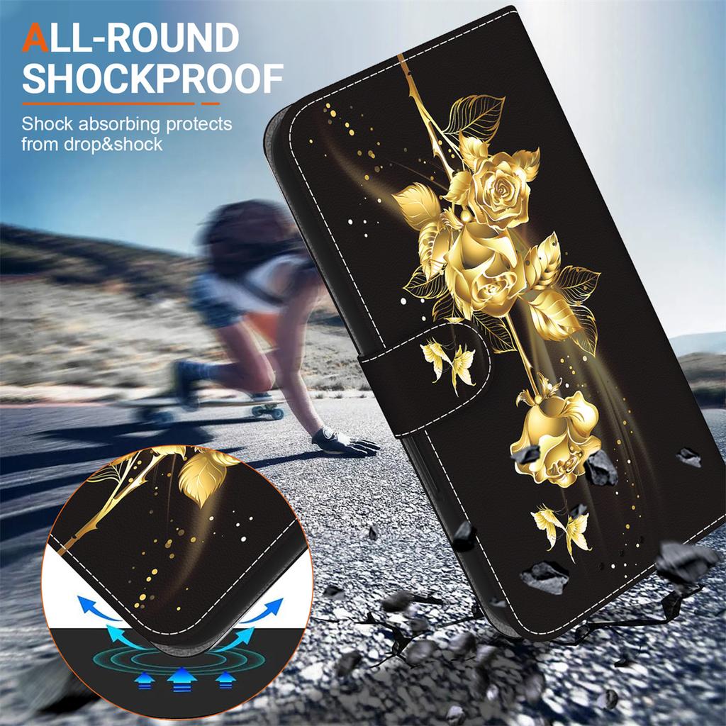 Флип-кошелек из искусственной кожи с рисунком золотой бабочки и розы для iPhone Samsung Umidigi Infinix TECNO... Подходит для более чем 900 моделей телефонов