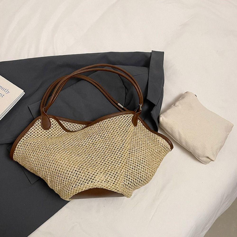 Parent Shoulder Bag Bohemian Beach Bag Beach Handbag Hollow Shoulder Bag Straw Woven Bag Travel