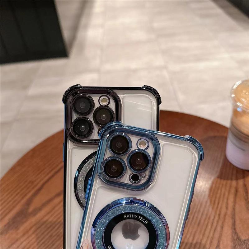 Для iPhone 16E 16 Pro Max Роскошная подставка-держатель со вспышкой Гальванизированная рамка Чехол для телефона Для iPhone 11 12 13 14 15Plus Защитная крышка для объектива
