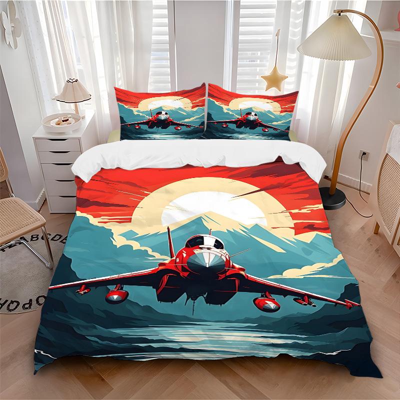 3pcs Jet Flight 1Cover + 2Pillowcases, PillowInserts NotIncluded, Machine Washable, All - Season Use, Suitable for Bedroom Guest Room48