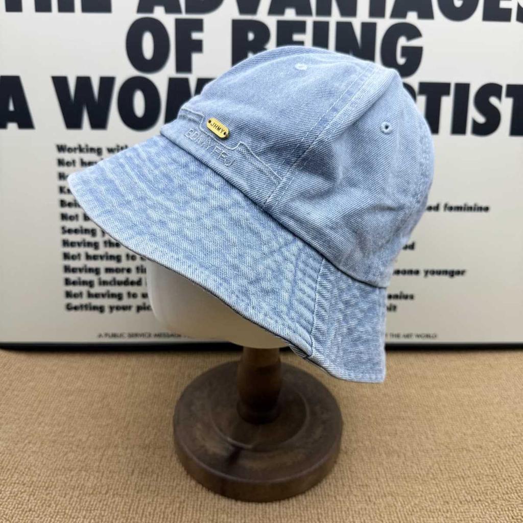 Retro embroidered denim bucket hat for men and women old washed breathable comfortable versatile four seasons universal basin hat