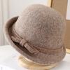 Versatile bow wool woolen pot hat women's retro crimped solid color fashion casual face small bucket hat