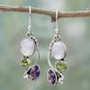 Charm gift Dangle  Hook Multi-Gemstone Moonstone Earrings Amethyst Ear Stud Peridot
