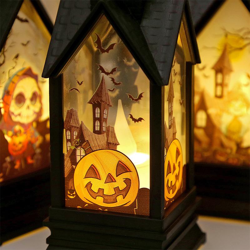 Cross-border Halloween Decoration Hanging Pendant Small Night Light Electronic Candle Plastic Castle Lantern Skull Pumpkin Lamp