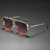 Ретро Квадратные Солнцезащитные Очки с Двойной Переносицей UV400 Модный Бренд Мужские Очки Оттенки Трендовые Панк Женские Роскошные Градиентные Солнцезащитные Очки